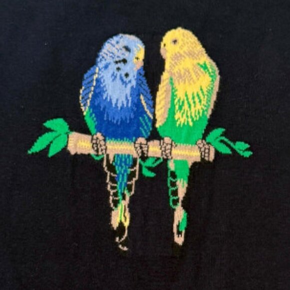 Talbot Vintage Love Birds Cotton Deep Navy Crew Neck Short Sleeve Sweater - Picture 4 of 9